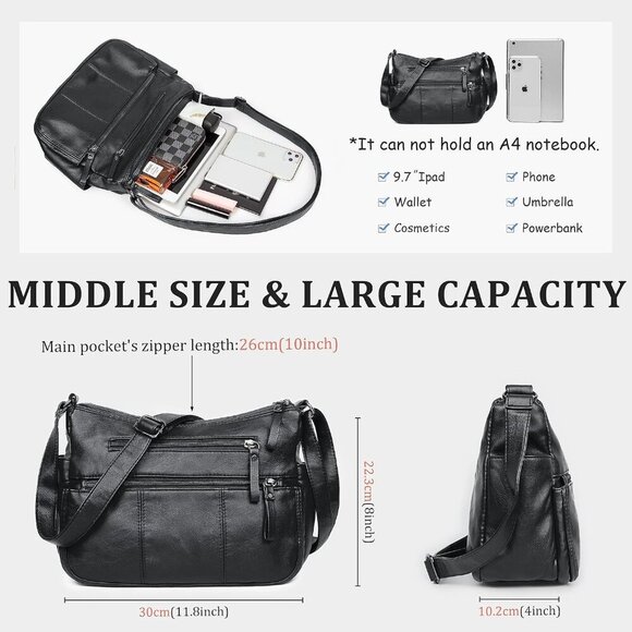 🆕 Volganik Rock PU Leather Shoulder Bag Women Black Soft Pocketbooks Purse - Picture 5 of 6